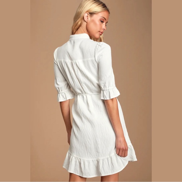 Lulus Dearest Love White Mock Neck Ruffled Mini Dress (Small) - Picture 2 of 4